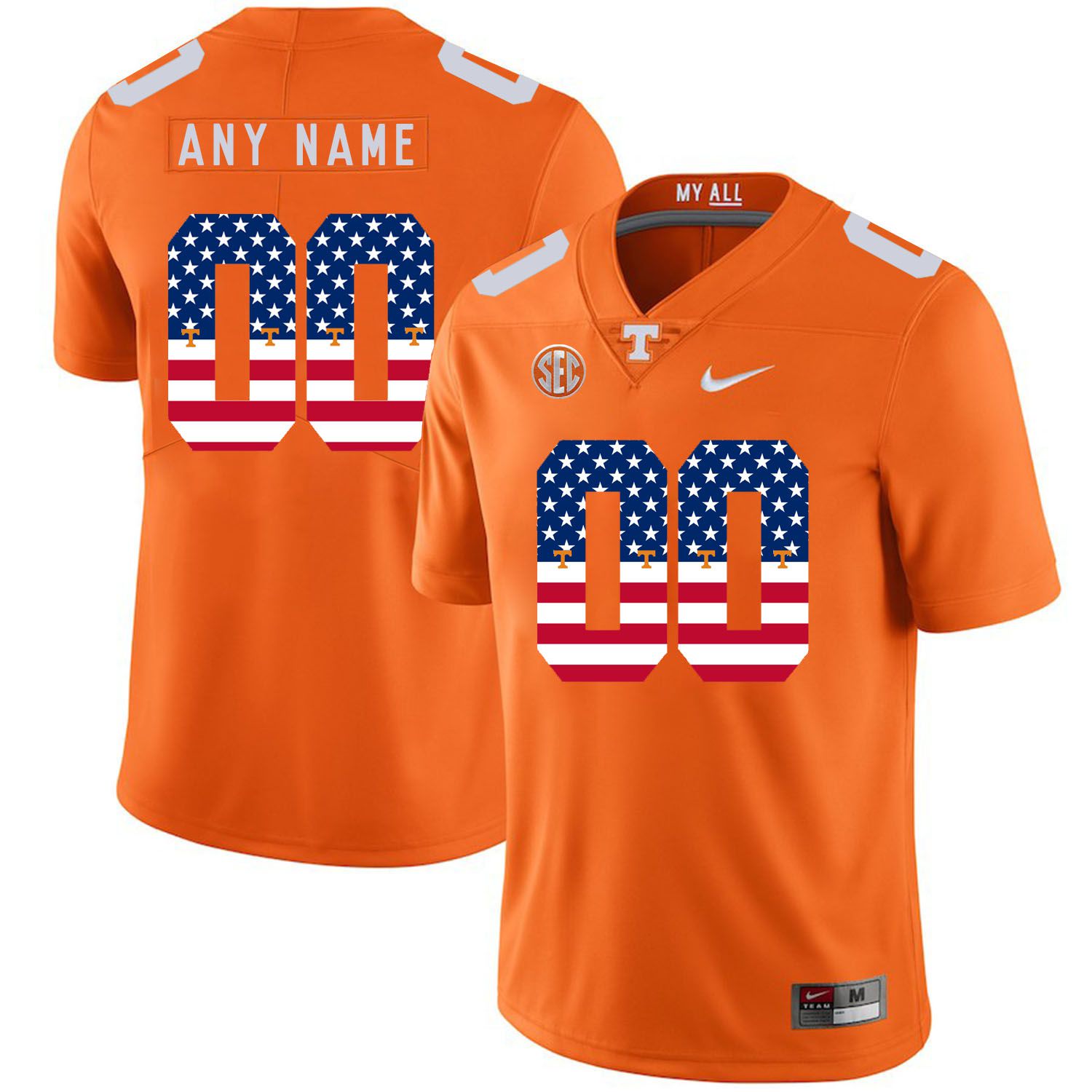 Men Tennessee Volunteers 00 Any name Orange Flag Customized NCAA Jerseys